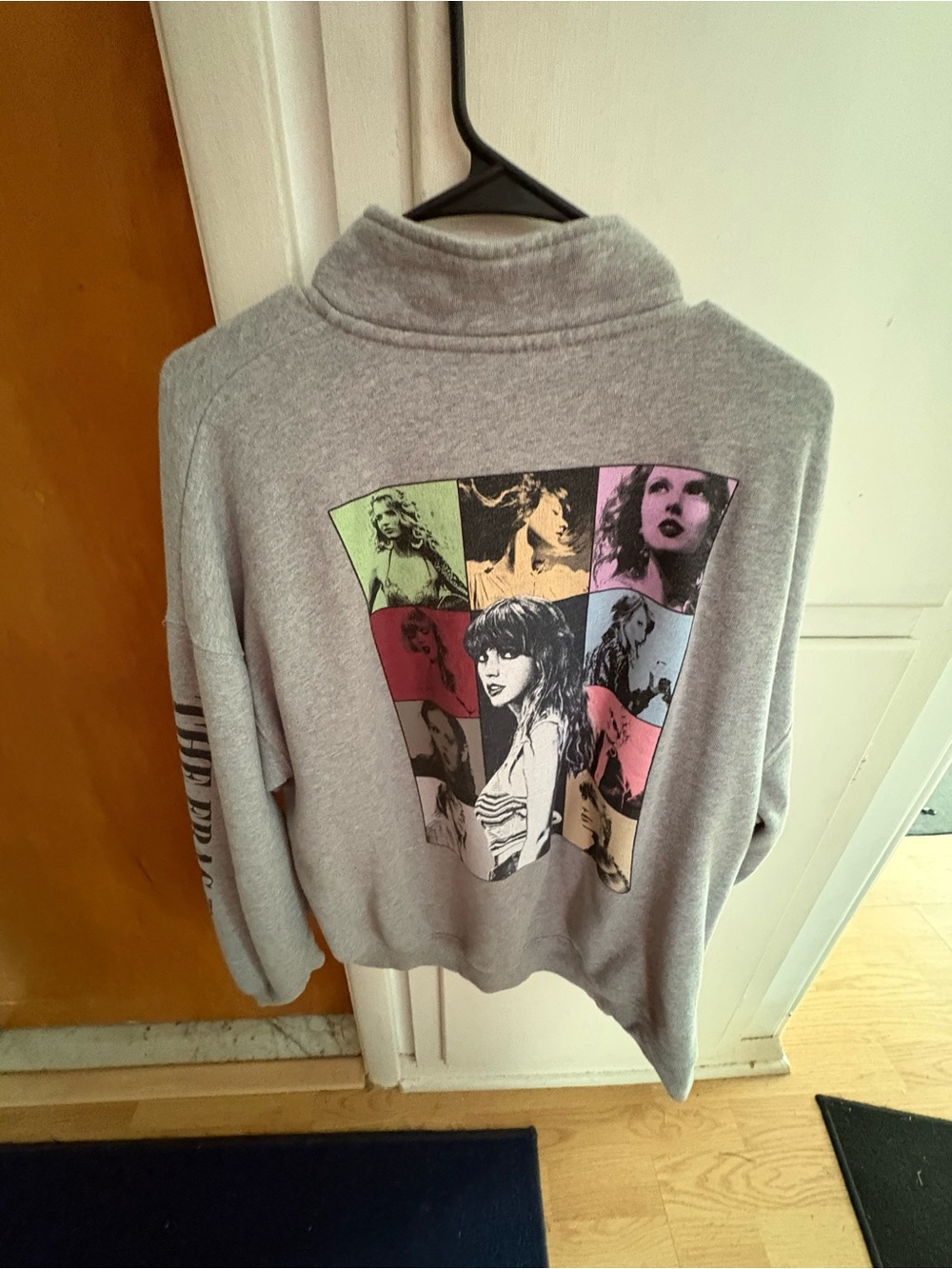 Taylor Swift Eras Tour Gray Pullover Sweater with Multicolor Photo-Block Back